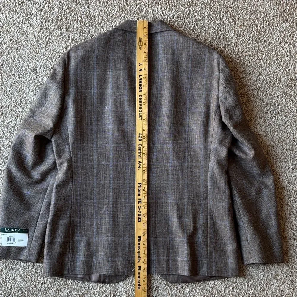 NWT Lauren Ralph Lauren RL Ultraflex Brown Blue Windowpane Check Blazer 41 S